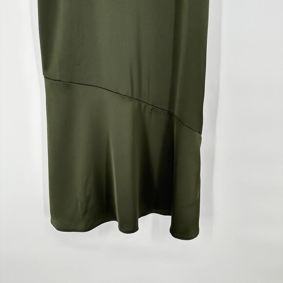 Sam Edelman Green Satin Spaghetti Strap V Neck Womens Midi Slipdress Sz 6 - Picture 2 of 7